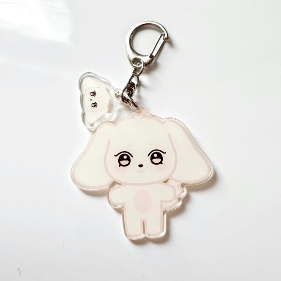 Kawaii Puppy Acrylic Keychain Charm Cute White Dog Accessory Anime Gift Chubi - Picture 1 of 2